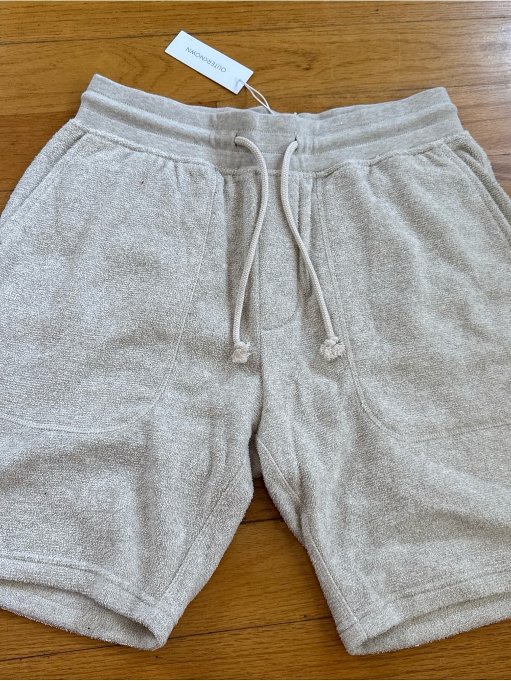 Outerknown Men's Terry Drawstring Shorts — Light Oat/Beige